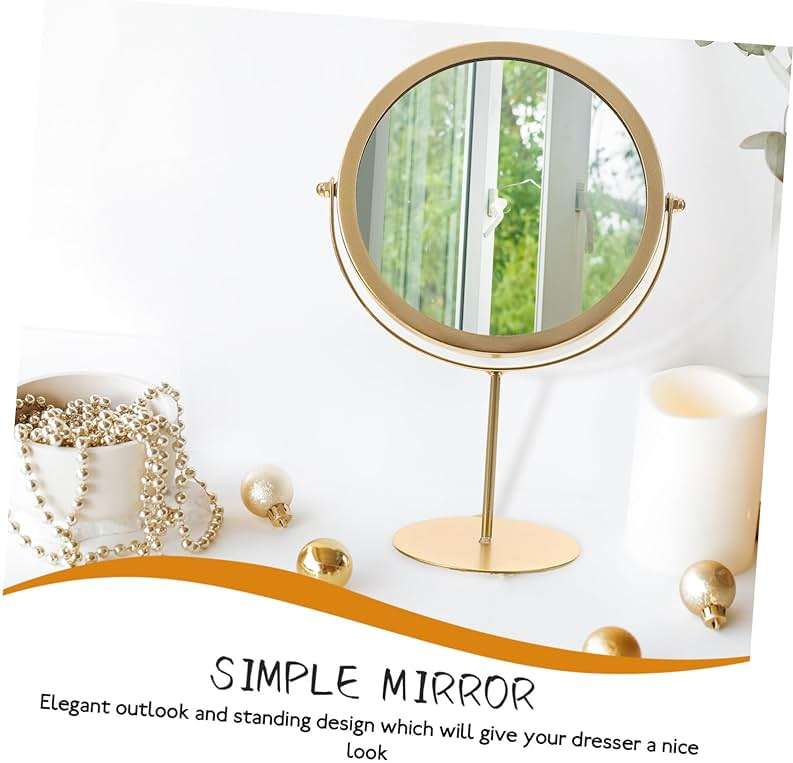 Cabilock Decorative Makeup Mirror Gold Magnifying Desk Mirror Sturdy Home Table - Image 7