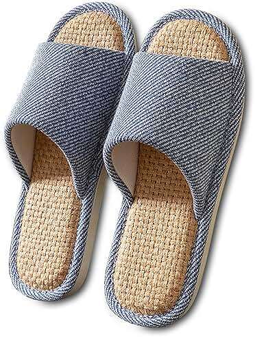 EitCaton Women And Men House Fabric Slippers Indoor And Outdoor, Non-Slip Memory Foam Open-Toe Home Shoes, Soft Bottom Linen Unisex Washable Cotton Casual - Image 1