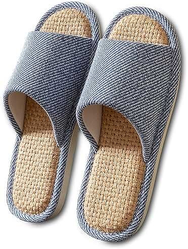 EitCaton Women And Men House Fabric Slippers Indoor And Outdoor, Non-Slip Memory Foam Open-Toe Home Shoes, Soft Bottom Linen Unisex Washable Cotton Casual - Product Image