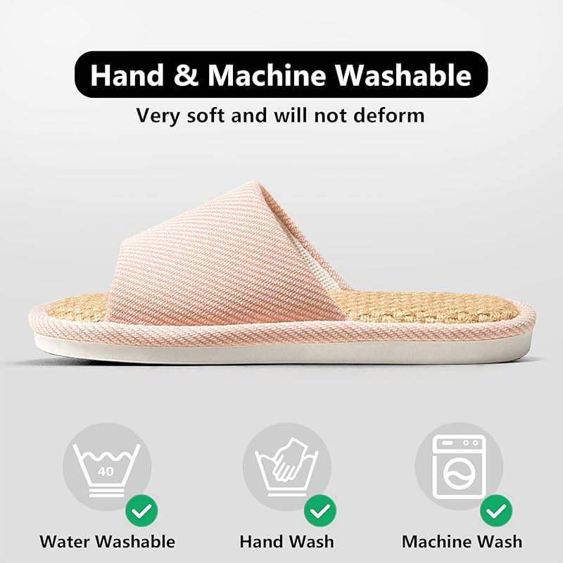 EitCaton Women And Men House Fabric Slippers Indoor And Outdoor, Non-Slip Memory Foam Open-Toe Home Shoes, Soft Bottom Linen Unisex Washable Cotton Casual - Image 3