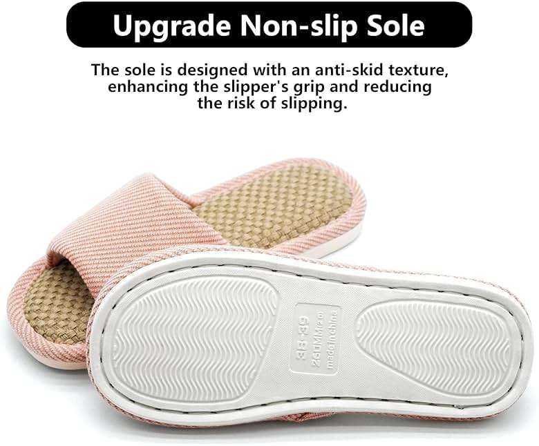 EitCaton Women And Men House Fabric Slippers Indoor And Outdoor, Non-Slip Memory Foam Open-Toe Home Shoes, Soft Bottom Linen Unisex Washable Cotton Casual - Image 4