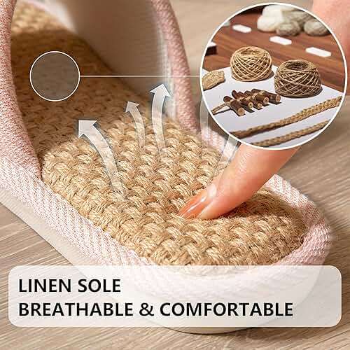 EitCaton Women And Men House Fabric Slippers Indoor And Outdoor, Non-Slip Memory Foam Open-Toe Home Shoes, Soft Bottom Linen Unisex Washable Cotton Casual - Image 5