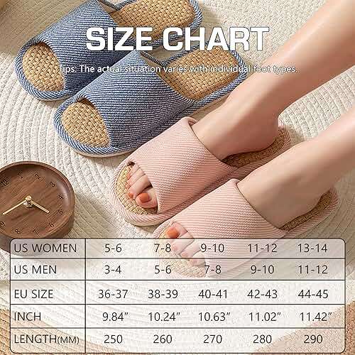 EitCaton Women And Men House Fabric Slippers Indoor And Outdoor, Non-Slip Memory Foam Open-Toe Home Shoes, Soft Bottom Linen Unisex Washable Cotton Casual - Image 6
