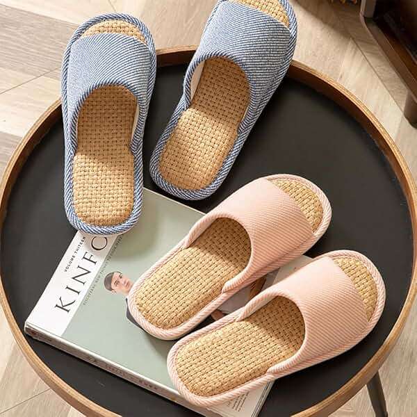 EitCaton Women And Men House Fabric Slippers Indoor And Outdoor, Non-Slip Memory Foam Open-Toe Home Shoes, Soft Bottom Linen Unisex Washable Cotton Casual - Image 7