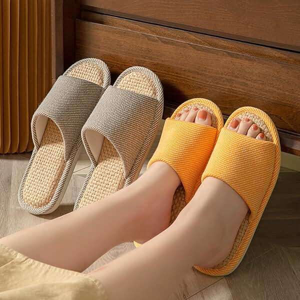 EitCaton Women And Men House Fabric Slippers Indoor And Outdoor, Non-Slip Memory Foam Open-Toe Home Shoes, Soft Bottom Linen Unisex Washable Cotton Casual - Image 9