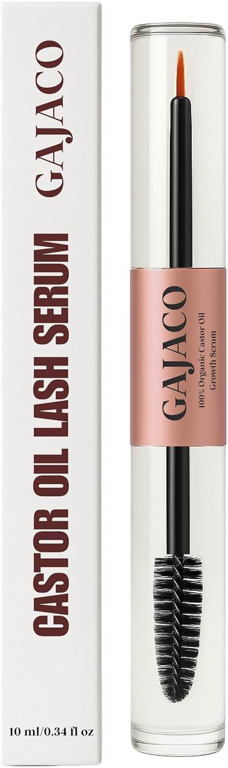 GAJACO Organic Castor Oil Eyelash Growth Serum For Eyelashes and Eyebrows with Mascara Tube Filled with Premium Cold Pressed, Hexane Free Castor Oil - Product Image