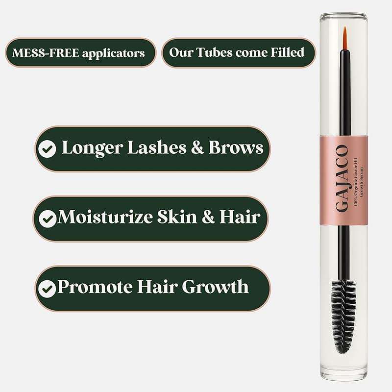 GAJACO Organic Castor Oil Eyelash Growth Serum For Eyelashes and Eyebrows with Mascara Tube Filled with Premium Cold Pressed, Hexane Free Castor Oil - Image 2