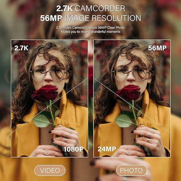 Muitune Camcorder Video Camera QHD 2.7K 56MP 16X Digital Zoom Vlogging Camera with LED Fill Light for YouTube, 2.8 Inch 270 Degree Rotation LCD Screen Camcorder with 32GB SD Card and Two Batteries - Image 2