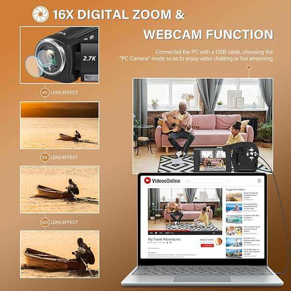 Muitune Camcorder Video Camera QHD 2.7K 56MP 16X Digital Zoom Vlogging Camera with LED Fill Light for YouTube, 2.8 Inch 270 Degree Rotation LCD Screen Camcorder with 32GB SD Card and Two Batteries - Image 3