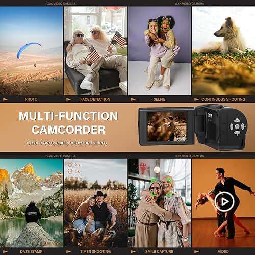 Muitune Camcorder Video Camera QHD 2.7K 56MP 16X Digital Zoom Vlogging Camera with LED Fill Light for YouTube, 2.8 Inch 270 Degree Rotation LCD Screen Camcorder with 32GB SD Card and Two Batteries - Image 6