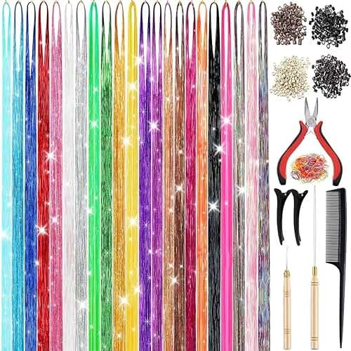 CHENZI 22 Colors 7700 Strands Hair Tinsel Kit, 48 Inch Glitter Tinsel Hair Extensions for July Fourth Christmas New Year Halloween Cosplay, Heat Resistant Fairy Hair Accessories for Girls, Kids, Women - Product Image