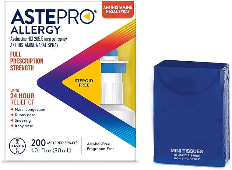 Astepro Nasal Spray and Tissue Bundle, 24-Hour Allergy Relief, Steroid-Free Azelastine HCI, Nasal Congestion, Runny & Itchy Nose, 200 Metered Sprays (Packaging May Vary) - Image 1