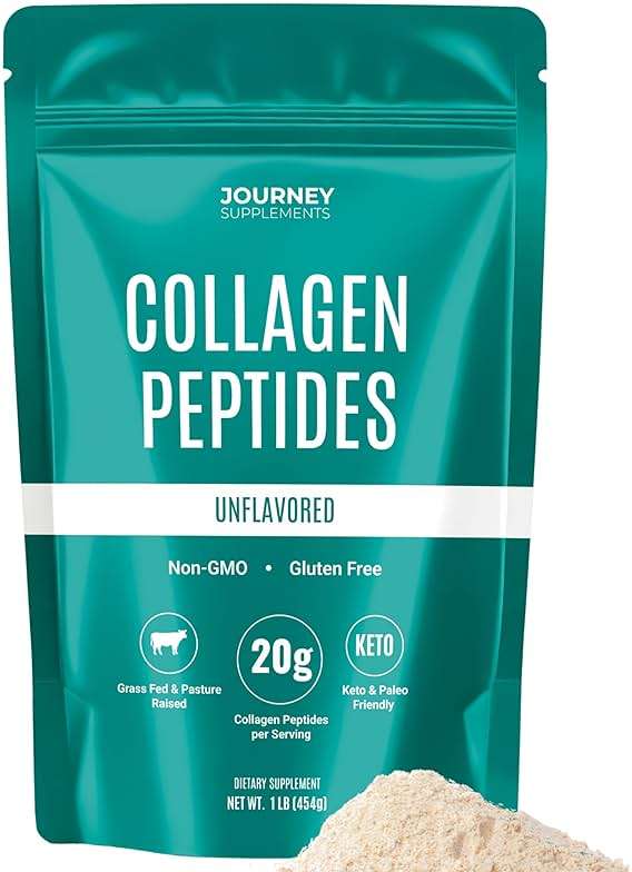 Journey Supplements Collagen Peptides Powder, Unflavored, 1 lb – Supports Hair, Skin, Nail, Bone & Joint Health – Hydrolyzed, Grass-Fed, Gluten-Free, Keto-Friendly, Zero Sugar Protein Supplement. - Image 1