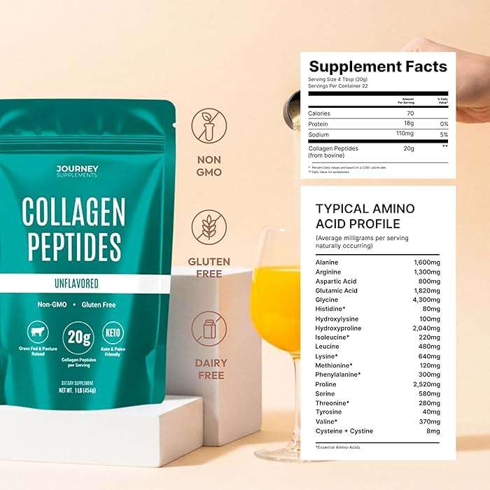 Journey Supplements Collagen Peptides Powder, Unflavored, 1 lb – Supports Hair, Skin, Nail, Bone & Joint Health – Hydrolyzed, Grass-Fed, Gluten-Free, Keto-Friendly, Zero Sugar Protein Supplement. - Image 11