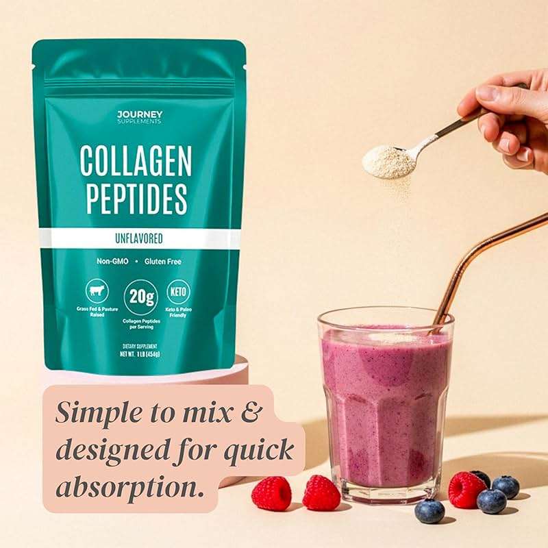 Journey Supplements Collagen Peptides Powder, Unflavored, 1 lb – Supports Hair, Skin, Nail, Bone & Joint Health – Hydrolyzed, Grass-Fed, Gluten-Free, Keto-Friendly, Zero Sugar Protein Supplement. - Image 5