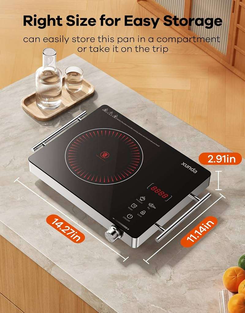 xunda 1800W Portable Electric Stove, 110v Electric Burner with Carry Handle Hot Plate, Ceramic Infrared Single Burner Cooktop, Touch & Knob Control Timer, Safety Lock (Black) - Image 3