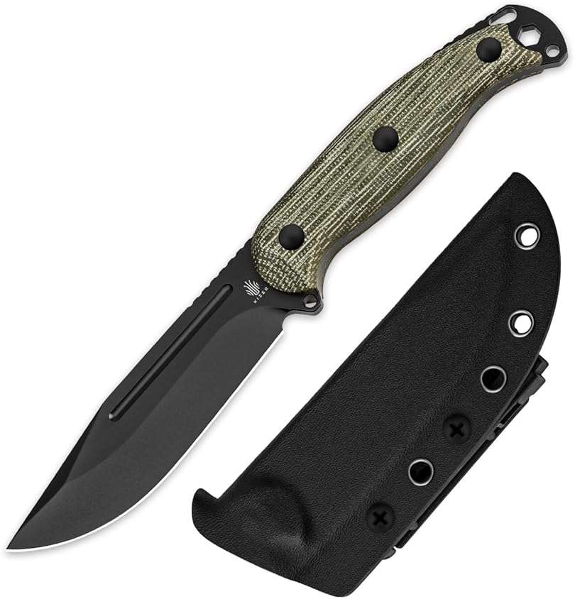 Kizer Ursa Major Fixed Blade Knife, 4.43" D2 Blade Hunting Survival Knives with Ergonomic Green Micarta Handle, Full Tang Camping Knives with Sheath & Hexagon Hole for Outdoor Activities, 1082M1 - Image 1
