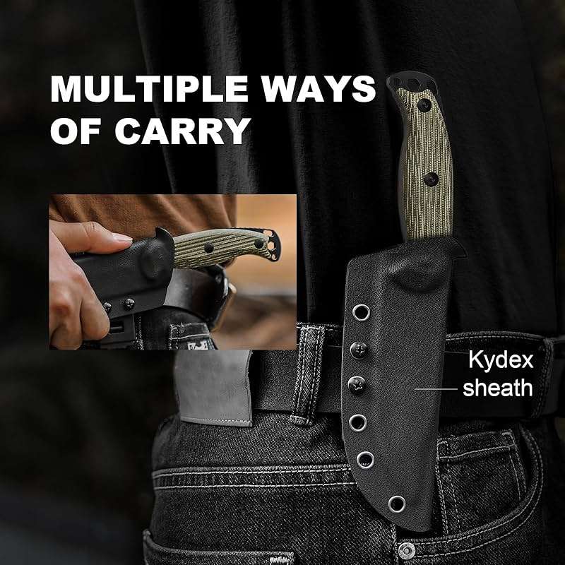 Kizer Ursa Major Fixed Blade Knife, 4.43" D2 Blade Hunting Survival Knives with Ergonomic Green Micarta Handle, Full Tang Camping Knives with Sheath & Hexagon Hole for Outdoor Activities, 1082M1 - Image 8