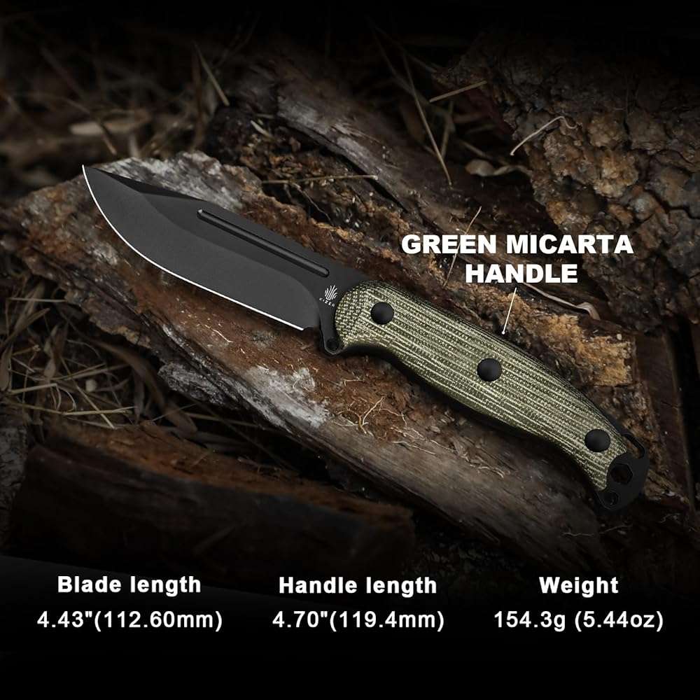 Kizer Ursa Major Fixed Blade Knife, 4.43" D2 Blade Hunting Survival Knives with Ergonomic Green Micarta Handle, Full Tang Camping Knives with Sheath & Hexagon Hole for Outdoor Activities, 1082M1 - Image 9