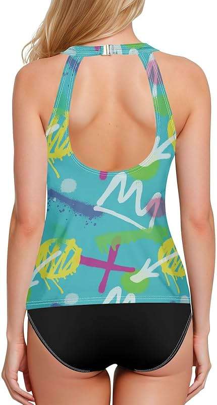 Womens Tankini Tops Graffiti Spray Paint Bathing Suit Tummy Control Tank Tops Swimsuits for Women No Bottom - Image 2