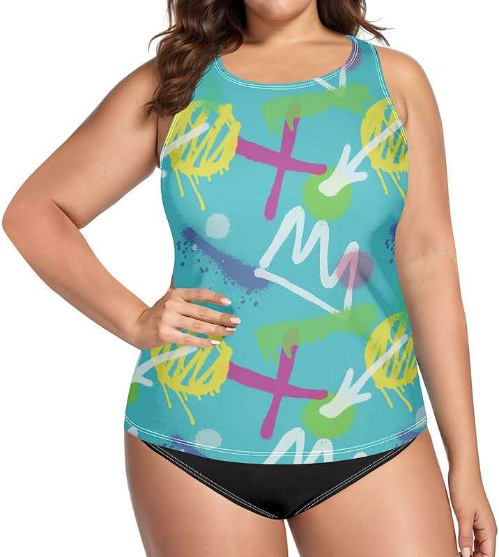 Womens Tankini Tops Graffiti Spray Paint Bathing Suit Tummy Control Tank Tops Swimsuits for Women No Bottom - Image 4