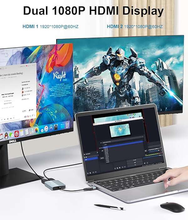 Weton USB C/USB 3.0 to Dual HDMI Adapter, USB to HDMI Splitter for Dual Monitors Extended Display Adapter for Windows Mac OS,1080p@60Hz Universal Video Graphics Converter - Image 3