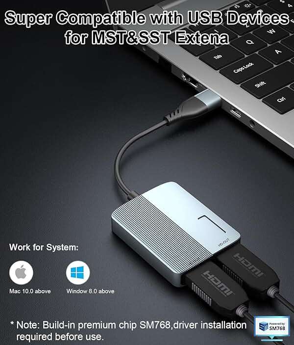 Weton USB C/USB 3.0 to Dual HDMI Adapter, USB to HDMI Splitter for Dual Monitors Extended Display Adapter for Windows Mac OS,1080p@60Hz Universal Video Graphics Converter - Image 6