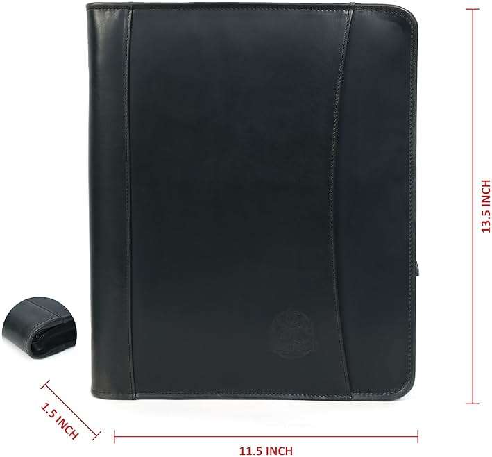 Leather Portfolio for Men, Portfolio Organizer with Zipper for Men Women, Leather Padfolios Business Resume Legal Pad Notebook Binder for A4/Pad (Black) - Image 2