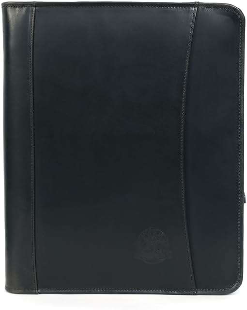 Leather Portfolio for Men, Portfolio Organizer with Zipper for Men Women, Leather Padfolios Business Resume Legal Pad Notebook Binder for A4/Pad (Black) - Image 3