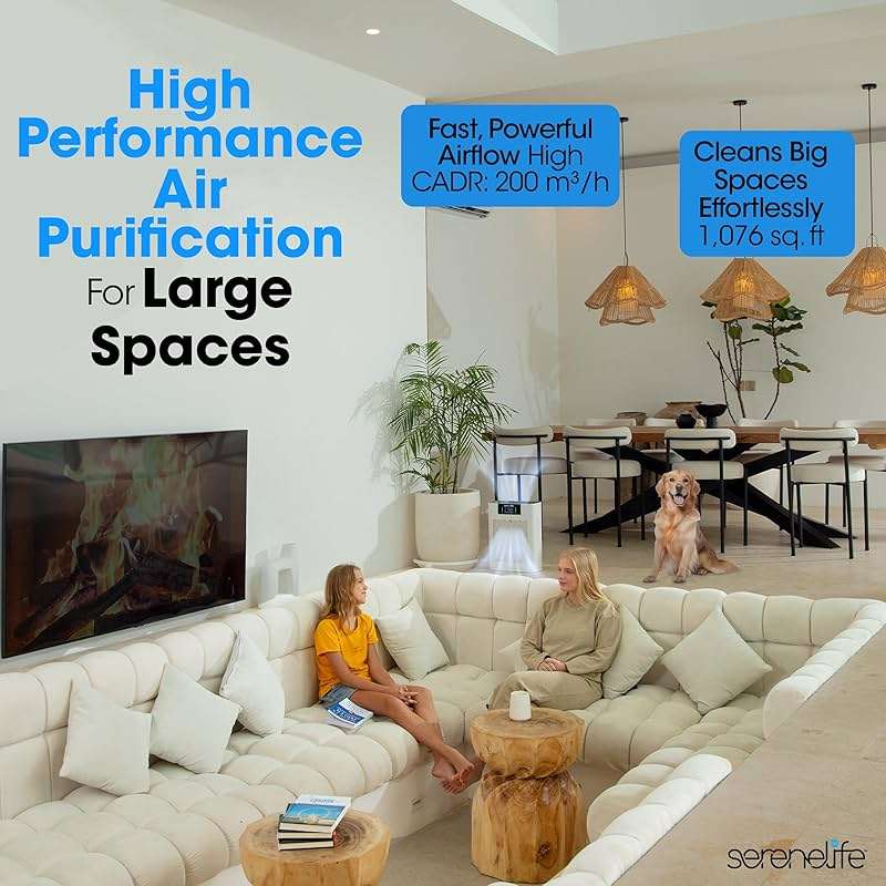 SereneLife HEPA Air Purifier for Home – Smart WiFi & App Control, Ultra-Quiet Air Purifier for Bedrooms & Large Rooms, Removes Dust, Pet Hair & Odors, Ideal for Pets & Allergies (1,800 Sq Ft, White) - Image 2