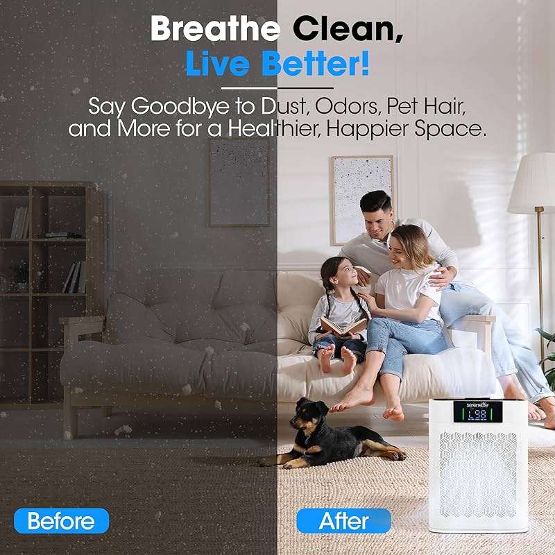 SereneLife HEPA Air Purifier for Home – Smart WiFi & App Control, Ultra-Quiet Air Purifier for Bedrooms & Large Rooms, Removes Dust, Pet Hair & Odors, Ideal for Pets & Allergies (1,800 Sq Ft, White) - Image 3
