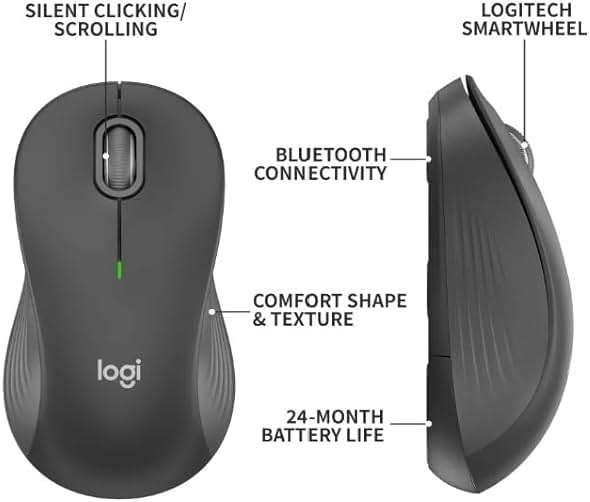 Logitech - Signature M550 L Full Size Bluetooth Ambidextrous Mouse with Silent Clicks - Wireless - Graphite (Renewed) - Image 4
