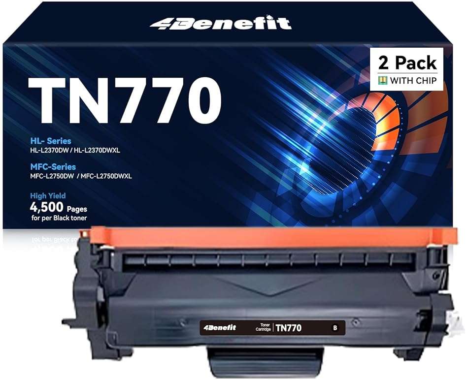 4Benefit Compatible TN770 TN-770 High Yield Black Toner Cartridges Replacement for Brother HL-L2370DW, HL-L2370DW XL, HL-L2370DWXLL, MFC-L2750DW, MFC-L2750DW XL, MFC-L2750DWXL Printer - 1 Pack - Image 1