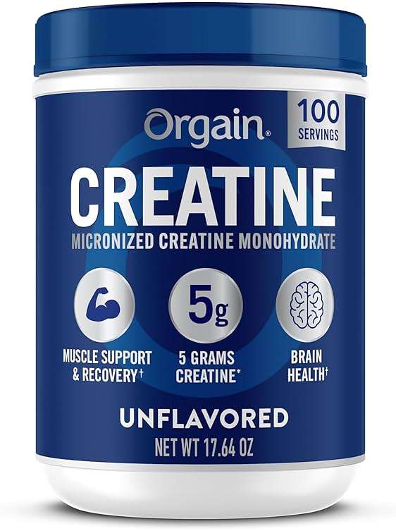 Orgain Creatine Monohydrate Micronized Powder, 100 Servings, Unflavored, Supports Muscle Growth, Post Workout Recovery and Brain Health, No Artificial Additives, for Men & Women (Packaging May Vary) - Image 1
