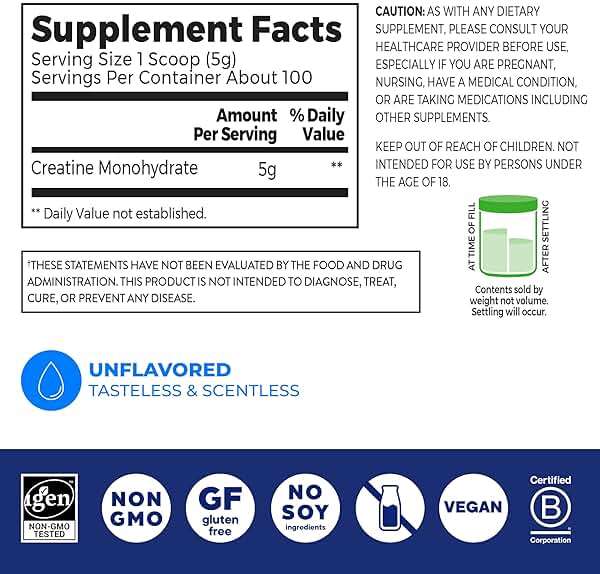 Orgain Creatine Monohydrate Micronized Powder, 100 Servings, Unflavored, Supports Muscle Growth, Post Workout Recovery and Brain Health, No Artificial Additives, for Men & Women (Packaging May Vary) - Image 2