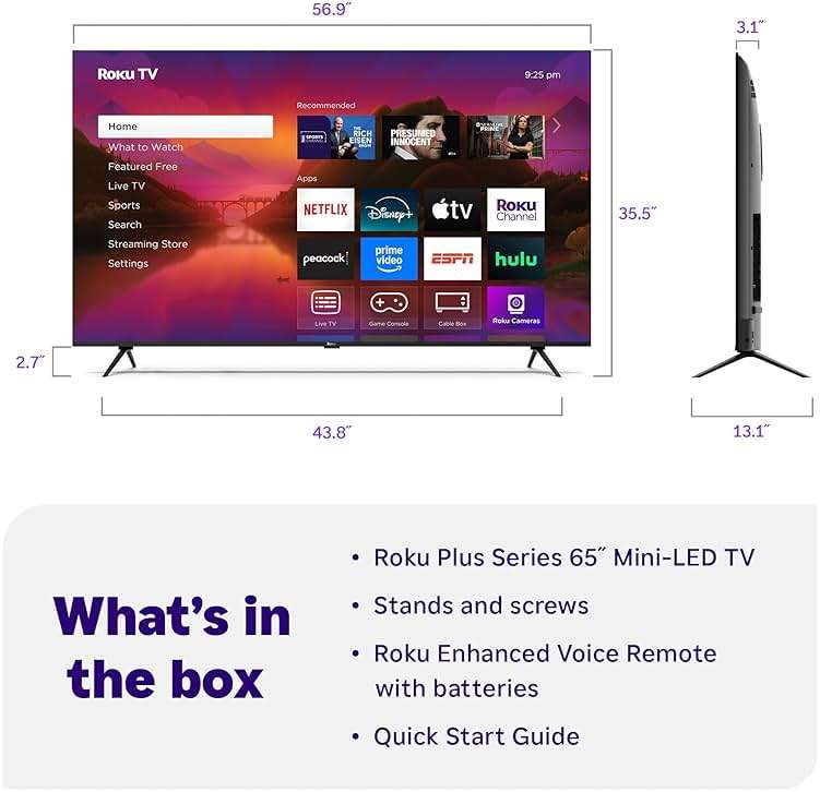 Roku Smart TV – 65-Inch Plus Series, Mini-LED TV – RokuTV with Enhanced Voice Remote – Flat Screen 4K QLED Television with Dolby Vision & Wi-Fi for Streaming Live Local News, Sports - Image 9