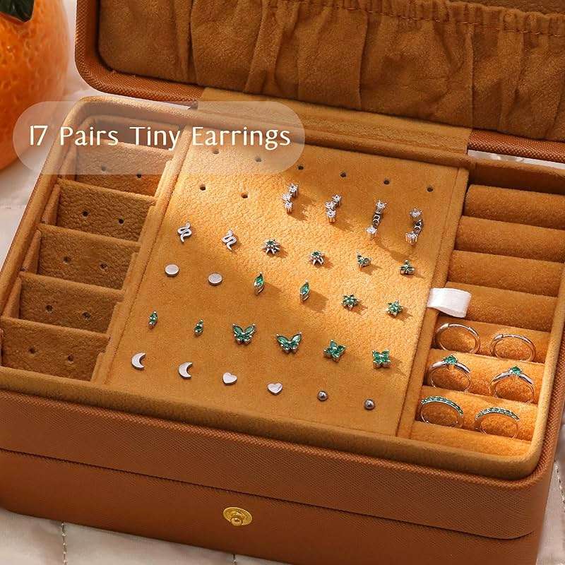 KRFY 25Pcs/17 Pairs Hypoallergenic Surgical Steel Earrings for Sensitive Ears 14K Gold Plated Flat Back Cartilage Earrings for Women Men Screw Back Flatback Stud Hoop Earring Set for Multiple Piercing - Image 4