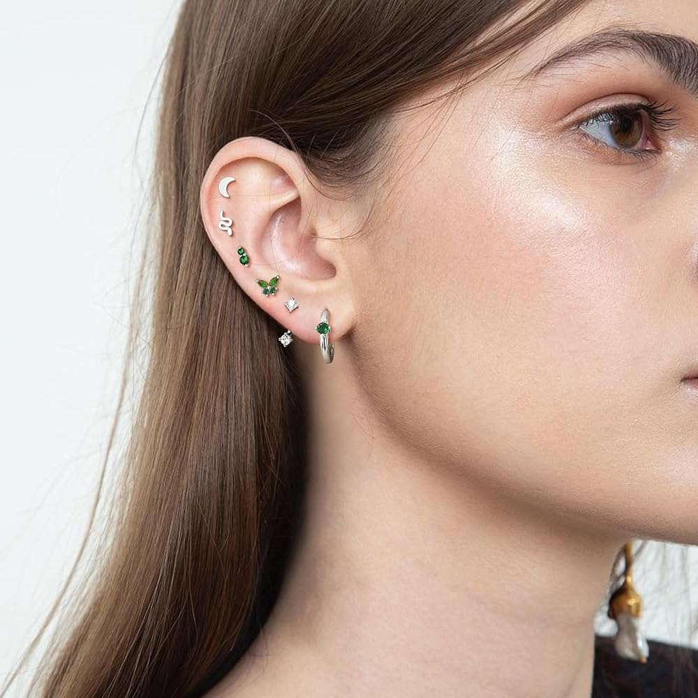 KRFY 25Pcs/17 Pairs Hypoallergenic Surgical Steel Earrings for Sensitive Ears 14K Gold Plated Flat Back Cartilage Earrings for Women Men Screw Back Flatback Stud Hoop Earring Set for Multiple Piercing - Image 6