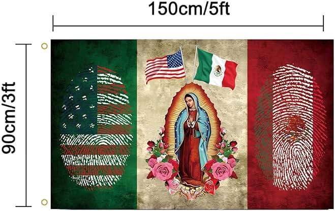 Mexican American Flag with Virgin of Guadalupe, Mexico USA Flag 3x5 Ft, Polyester, Indoor Outdoor Banner - Image 3