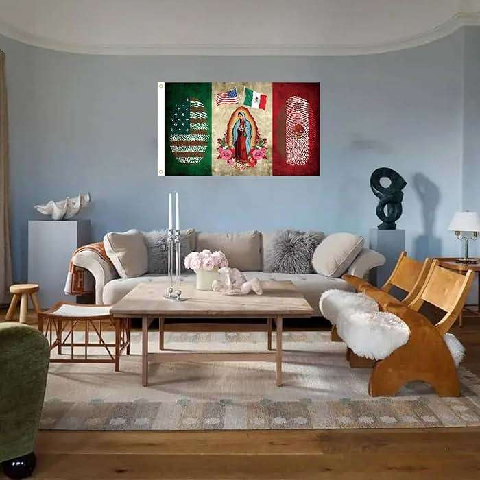 Mexican American Flag with Virgin of Guadalupe, Mexico USA Flag 3x5 Ft, Polyester, Indoor Outdoor Banner - Image 5