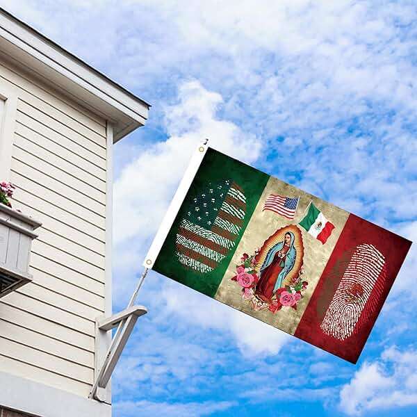 Mexican American Flag with Virgin of Guadalupe, Mexico USA Flag 3x5 Ft, Polyester, Indoor Outdoor Banner - Image 6