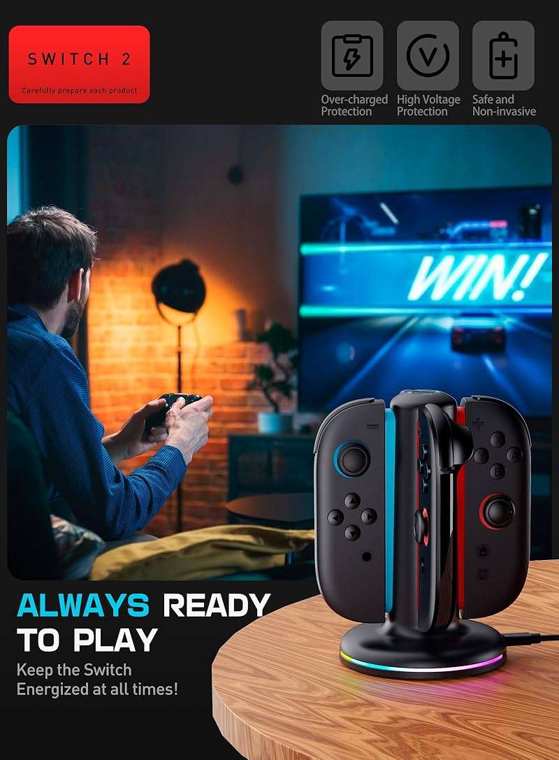 SUPCASE Charging Dock for Nintendo Switch 2 Joy Con, Black | Supports Dual-Side Charging, 9 Light Modes, Magnetic Controller, Fast Charger Stand Station - Image 8