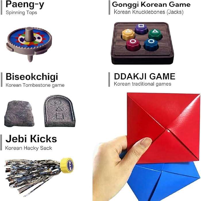 ReeRaa Gonggi Korean Game, Tossing Set (Korean Traditional Play Game) Jebi chagi Stone catching Biseokchigi Paeng-y DDAKJI & Family & Party, Easter Basket Stuffers, Christmas (1 Set) - Image 2
