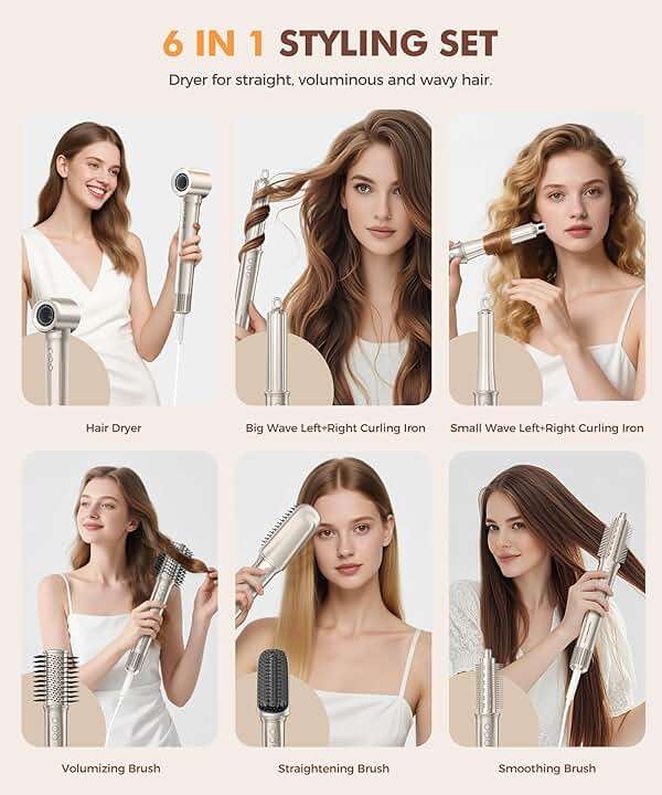 Cosy Companions 6 in-1 Hair Dryer Brush, 150,000 RPM High-Speed Negative Ionic, Blow Dryer Brush for Fast Drying, Hot Air Brush for Curling/Volumizing/Straightening with Travel Bag, Gold - Image 2