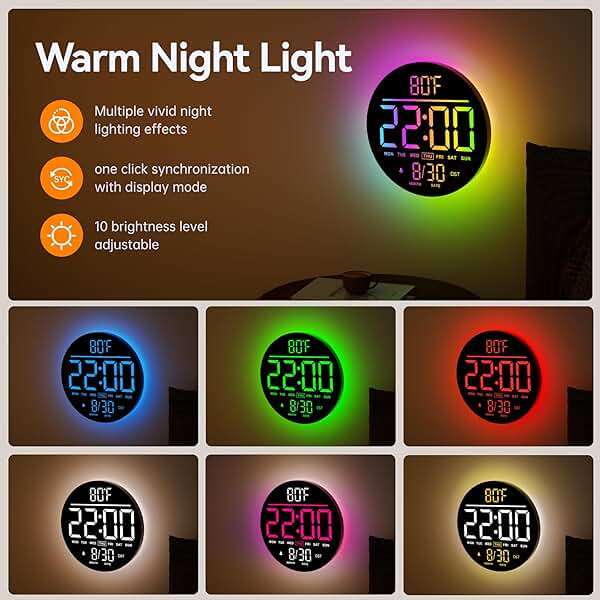 JALL 10" Large Digital Wall Clock with Remote, RGB Color, Big LED Display, Alarm Countdown Timer, DST, Temperature, Decor for Bedroom Living Room Gym Gaming Room, Easy to Read Clock for Seniors - Image 4