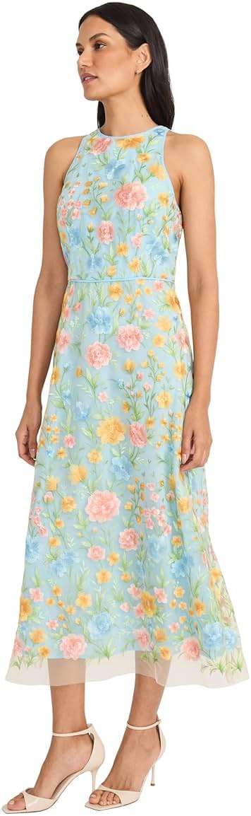 Maggy London Women's Embroidered Women's High Neck Tea Length Special Occasion Midi - Formal Evening Party Cocktail Dress - Image 2