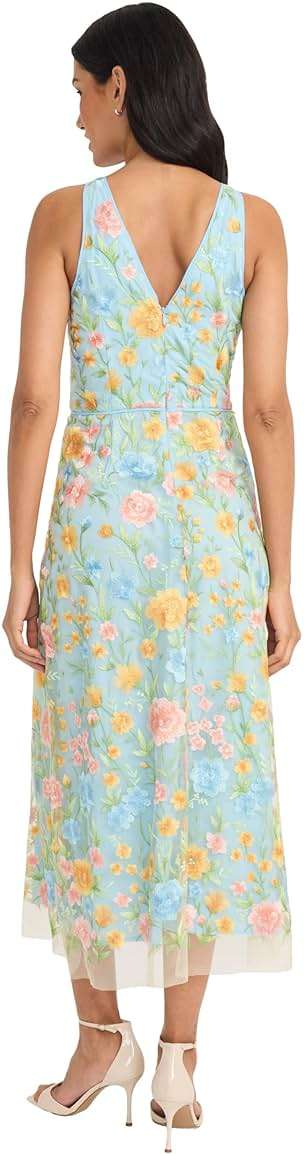 Maggy London Women's Embroidered Women's High Neck Tea Length Special Occasion Midi - Formal Evening Party Cocktail Dress - Image 3