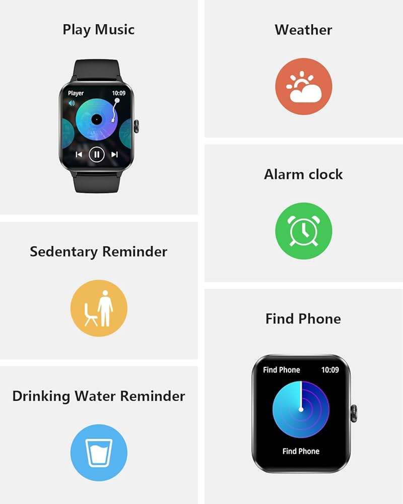 Smart Watch,1.85'' HD Smartwatch for Men Women(Answer/Make Call), Fitness Watch with Heart Rate/Sleep/Spo2/IP68 Waterproof/100+ Sports Modes, Pedometer, Activity Tracker for Android & iOS (2 Straps) - Image 7