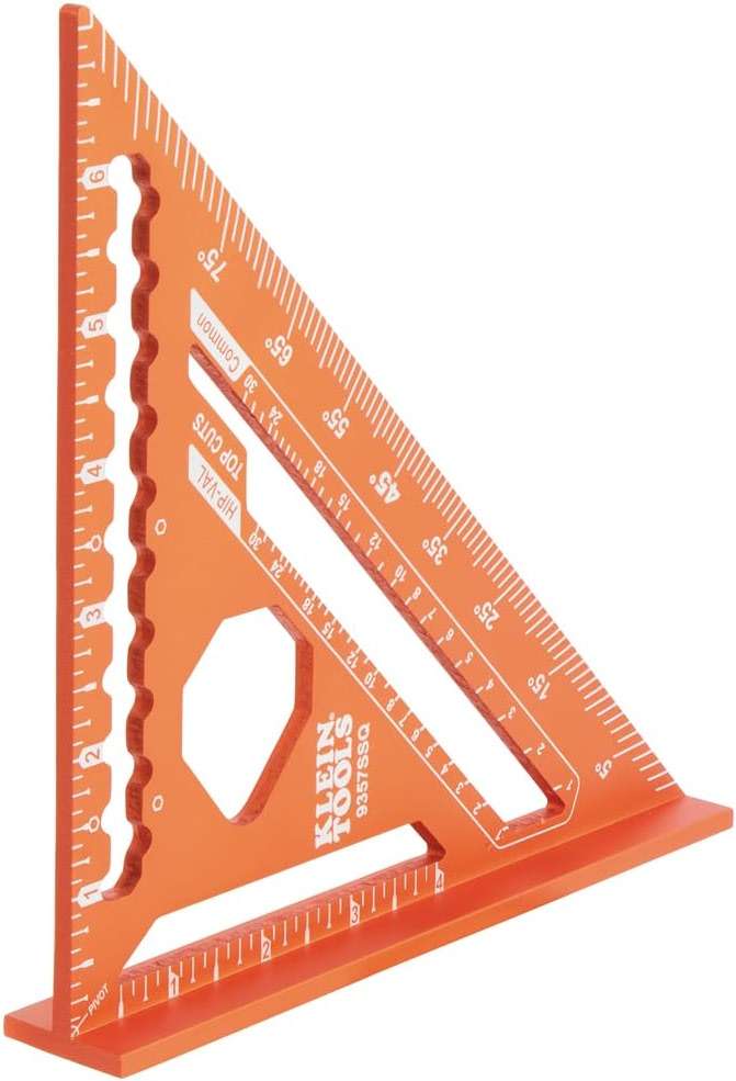 Klein Tools 9357SSQ Rafter Square, 7-Inch, Double Laser Etched Aluminum, Multi-Functional, Carpenter Measuring Layout Tool, Triangle Ruler for Woodworking - Image 1