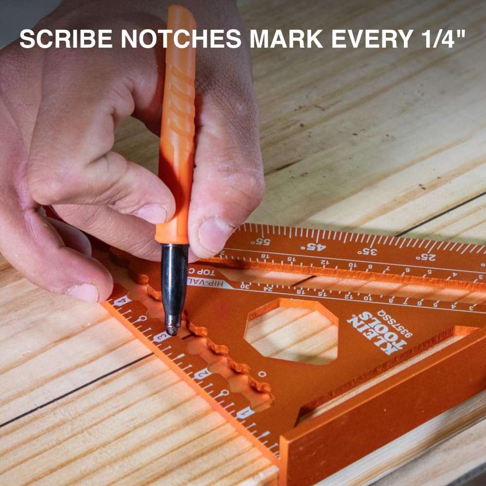 Klein Tools 9357SSQ Rafter Square, 7-Inch, Double Laser Etched Aluminum, Multi-Functional, Carpenter Measuring Layout Tool, Triangle Ruler for Woodworking - Image 4